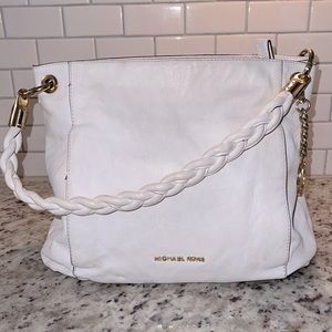 Michael Kors Braided Handle Leather Satchel White